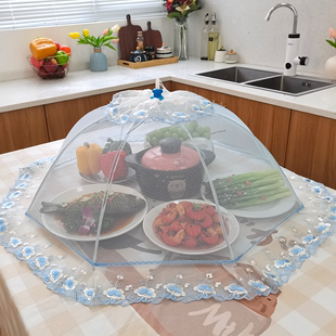 国风田园风可折叠圆形饭菜罩子防苍蝇盖菜罩食物罩菜伞餐厅餐桌罩