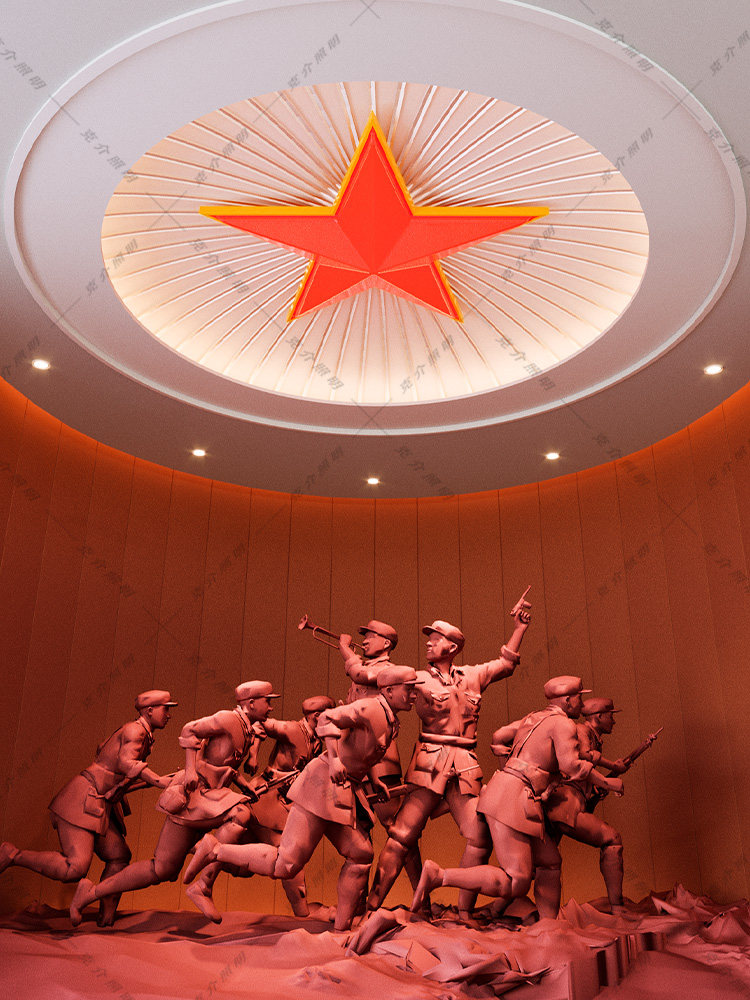 发光立体五角星造型装饰红星亚克力吸顶灯红色灯箱大红五星过道灯