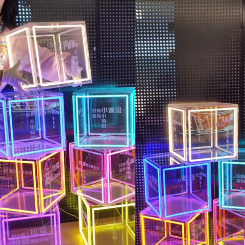 亚克力方形立方盒霓虹灯店铺