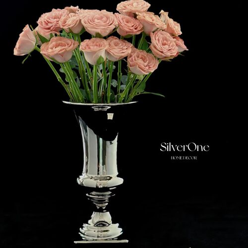 SilverOne欧式大口径陶瓷花瓶高级银色现代入户落地装饰花器摆件