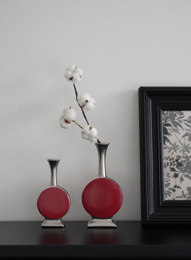 SilverOne新中式红色花瓶哑光银色简约高级感法式中古风玄关装饰