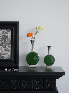 SilverOne新中式绿鼓瓶Green银色花瓶摆件家居装饰品艺术陶瓷器皿