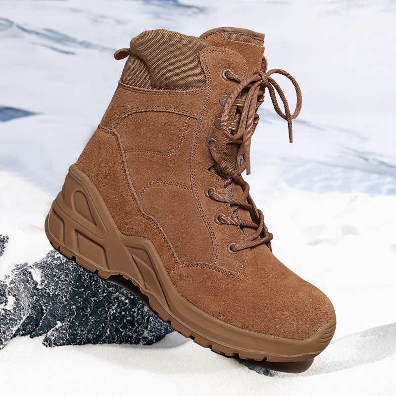 NORTHEAST WINTER COWHIDE PURE WOOL INTEGRATED WARM THICKENED CARGO BOOTS OUTDOOR COTTON BOOTS HIGH SNOW BOOTS MENS COMBAT BOOTS