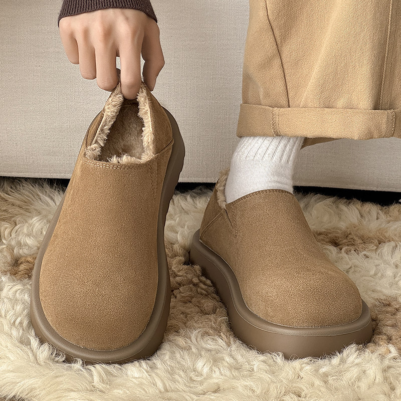 冬季加绒雪地靴男女厚底保暖一脚蹬情侣款棉鞋小土豆全包勃肯鞋潮