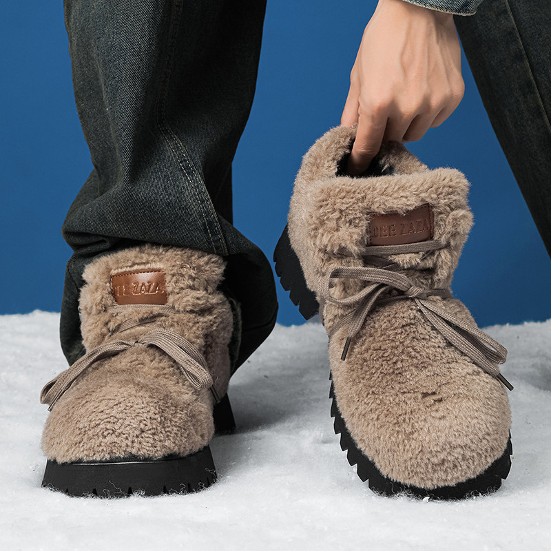 小众设计感毛绒雪地靴男冬季加绒加厚保暖防寒厚底增高东北大棉鞋,流行男鞋,时尚雪地靴,淘宝优惠券,粉丝福利购,淘宝优惠卷