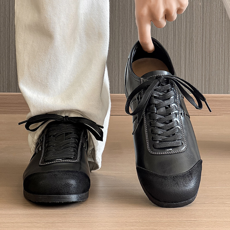 小众设计感德训鞋男女百搭休闲皮鞋情侣款透气方头极简拳击鞋平底,流行男鞋,德训鞋,淘宝优惠券,粉丝福利购,淘宝优惠卷