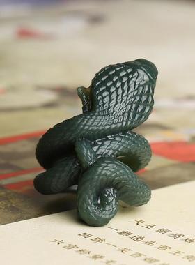 新款和田玉蛇戒指新疆细料青玉灵蛇玉石扳指男士女士玉器指环带证