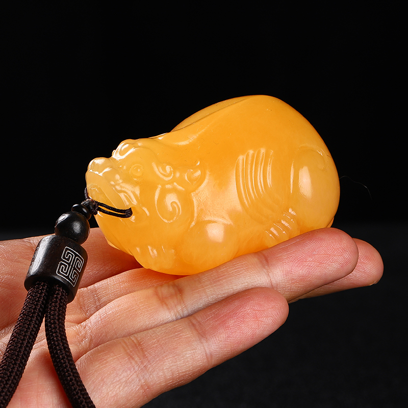 真品昆仑黄玉貔貅手把件文玩把玩盘玩皮丘男士女士玉石手玩件带证