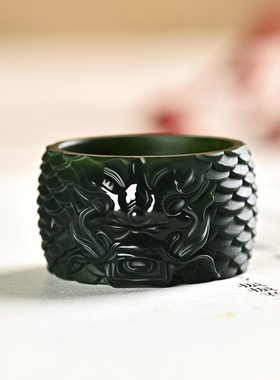 新款真品和田玉龙头扳指新疆青玉男士女士宽版玉戒指玉石指环玉器