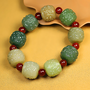 天然真品和田玉多宝手链鼓形仿古纹老型珠玉石手串男士女士玉手链