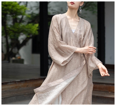 中式国风丝麻交领瑜伽仙气长衫袍