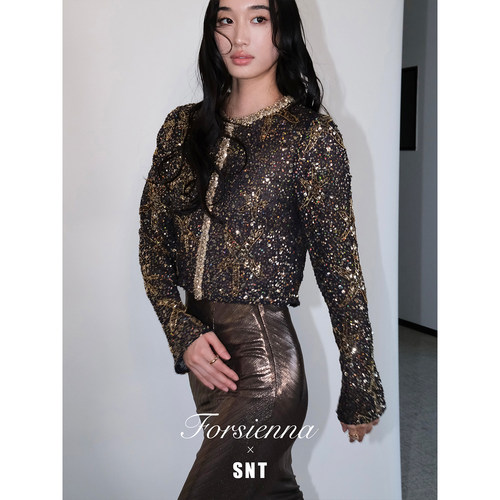 SNT【星愿】重磅定制亮片珠片绣装饰门襟套头上衣