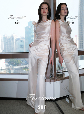 SNT【肩上初绽】醋酸玫瑰手缝花提气显贵肩花点睛遮肉裤装套装