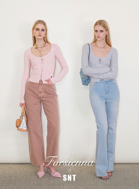 SNT 上身有惊喜 小心机织出纤细腰线的粉色/蓝色 全羊毛针织上衣