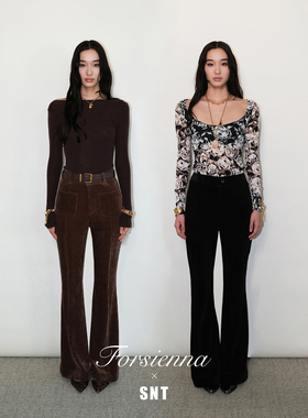 SNT【新神裤】韩国进口超细腻软糯双面雪尼尔 高腰修身微喇长裤