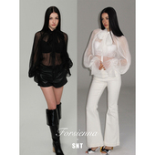 仲夏夜之梦 黑 白 SNT 48小时退换 桑蚕丝顺纡皱透视飘带衬衣