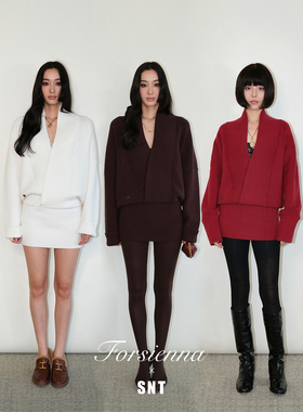 SNT【钓系美人】白色/红色/咖啡紫 慵懒显瘦V领包臀针织连衣裙