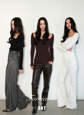 SNT【万能打底】黑/咖啡紫/白色 细腻舒适微绒感复古方领针织上衣