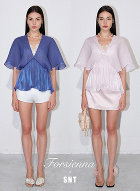 SNT 韩国进口面料闪蝶金属蓝/梦幻人鱼姬闪光粉 松弛浪漫上衣