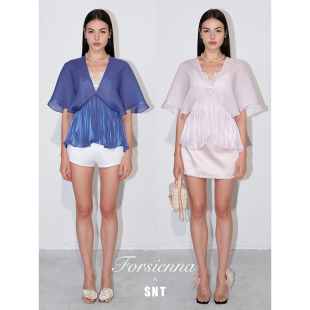 松弛浪漫上衣 梦幻人鱼姬闪光粉 SNT 韩国进口面料闪蝶金属蓝