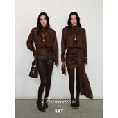 压光面料腰封衬衣 SNT 浓情巧克力 飘带衬衣裙