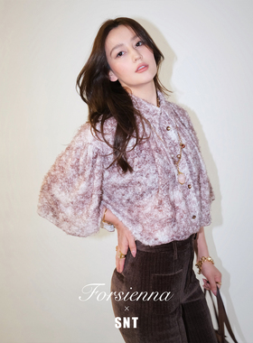 SNT【慵懒小猫】韩国进口印花底微绒感面料 时髦俏皮短款斗篷衬衣