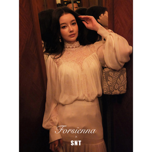 SNT【复古花信】腰果花蕾丝灯笼袖立领衬衣/鱼尾摆半裙