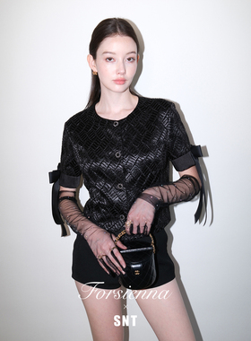 3.26中午12点上新 SNT【午夜黑曜石】缎面压褶蝴蝶结短袖衬衣胸针