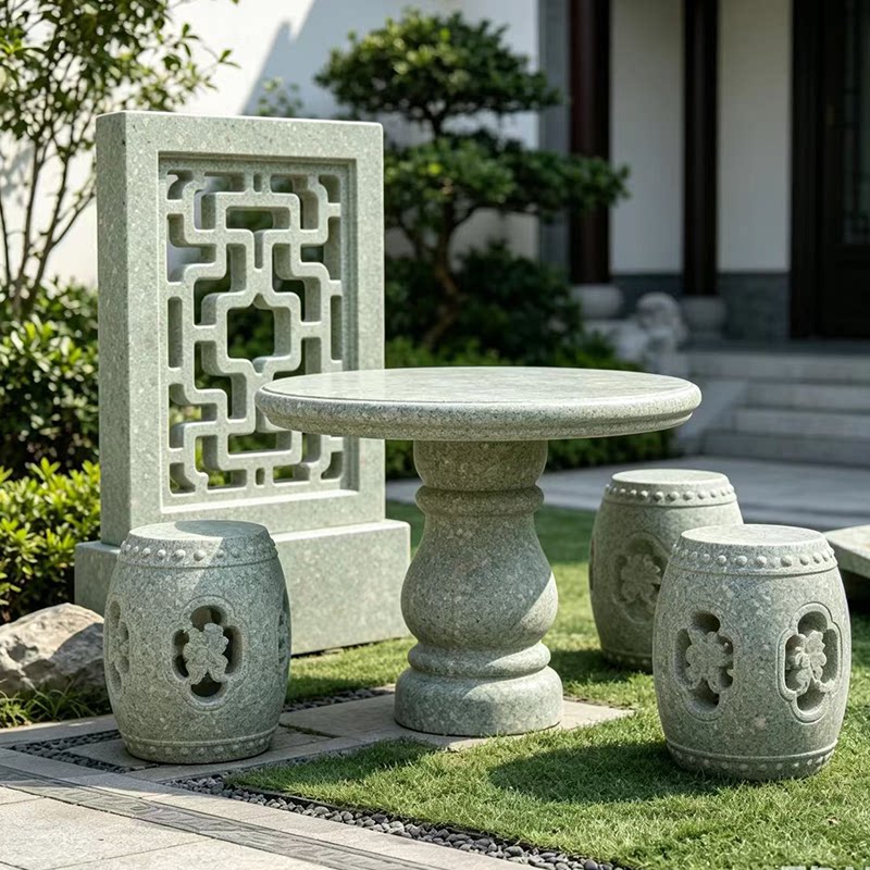 徽派古建园林石雕流水钵柱顶石