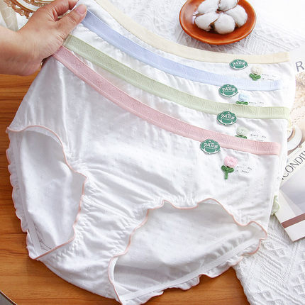 大码内裤女日系少女中高腰木耳边亲肤高弹舒适透气7A抑菌裆三角裤