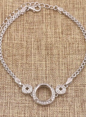 圆形925银戴妃款手链空托围锆代裸石镶嵌18k金多规格首饰手链空托