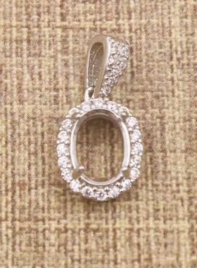蛋形925银戴妃款吊坠空托围锆代裸石镶嵌18k金多规格首饰吊坠空托