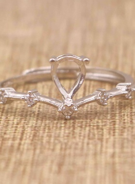 梨形925银戴妃款戒指空托围锆代裸石镶嵌18k金多规格戒指空托活口