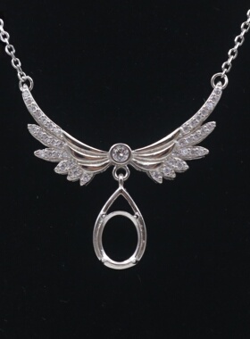 蛋形925银戴妃款项链空托围锆代裸石镶嵌18k金 首饰DIY项链空托