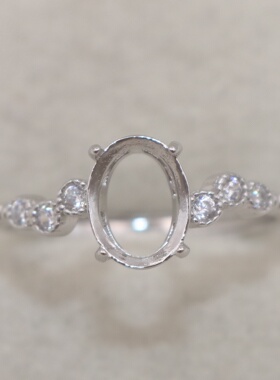 蛋形925银戴妃款戒指空托围锆代裸石镶嵌18k金多规格戒指空托活口