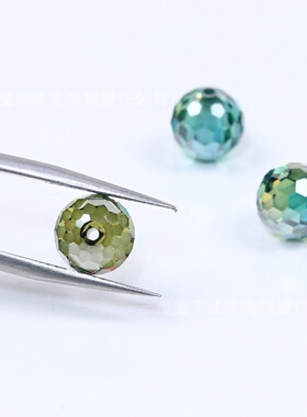 带孔3-12mm莫桑钻圆珠散珠橄榄绿色球形串珠DIY 足球刻面莫桑石