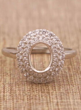 蛋形925银戴妃款戒指空托围锆代裸石镶嵌18k金多规格戒指空托活口