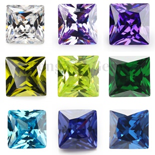 合成锆石多色组合正方直角车花 彩色公主方混色裸石镶嵌主石微镶