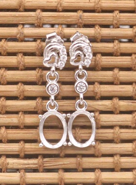 蛋形925银戴妃款耳坠空托围锆代裸石镶嵌18k金多规格耳坠首饰空托