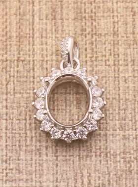 蛋形925银戴妃款吊坠空托围锆代裸石镶嵌18k金多规格首饰吊坠空托