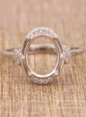 蛋形925银戴妃款戒指空托围锆代裸石镶嵌18k金多规格戒指空托活口