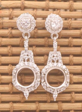 圆形925银戴妃款耳坠空托围锆代裸石镶嵌18k金多规格耳坠首饰空托