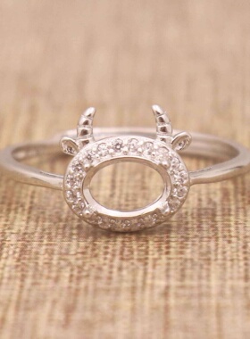 蛋形925银戴妃款戒指空托围锆代裸石镶嵌18k金多规格戒指空托活口