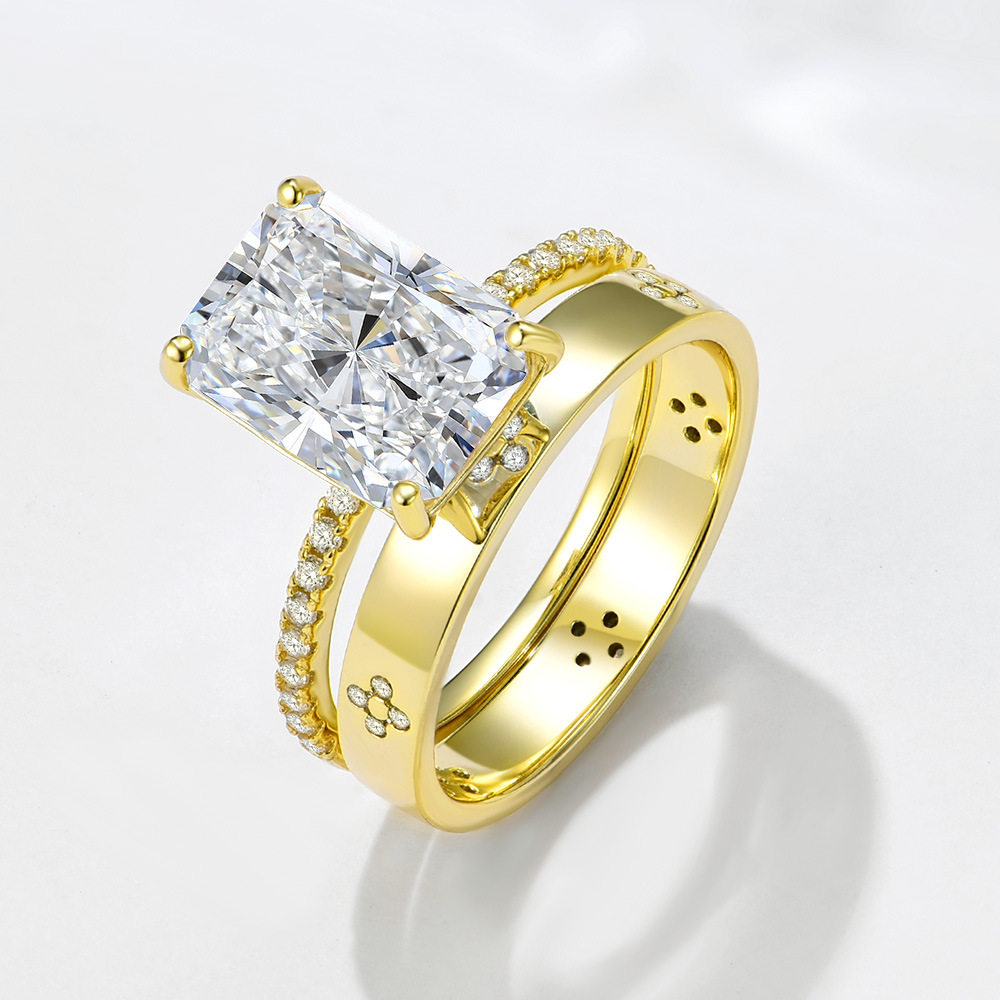 925纯银冰花切锆石组合套戒结婚订婚戒指女欧美轻奢ins高品质指环