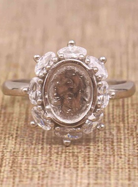 蛋形925银戴妃款戒指空托围锆代裸石镶嵌18k金多规格戒指空托活口