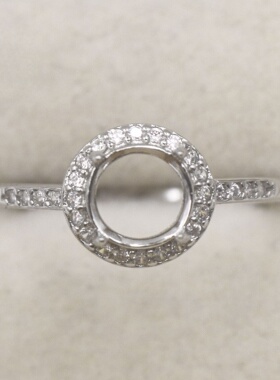 圆形925银戴妃款戒指空托围锆代裸石镶嵌18k金多规格戒指空托活口