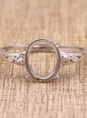 蛋形925银戴妃款戒指空托围锆代裸石镶嵌18k金多规格戒指空托活口