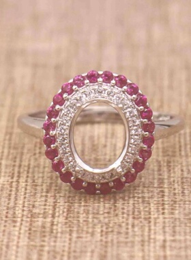 蛋形925银戴妃款戒指空托围锆代裸石镶嵌18k金多规格戒指空托活口