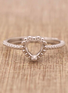 心形925银戴妃款戒指空托围锆代裸石镶嵌18k金多规格戒指空托活口