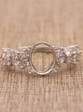 蛋形925银戴妃款戒指空托围锆代裸石镶嵌18k金多规格戒指空托活口